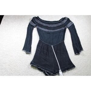 Rue21‎ Romper Womens Small Black Off Shoulder Long Sleeve Boho Crochet Trim Lace